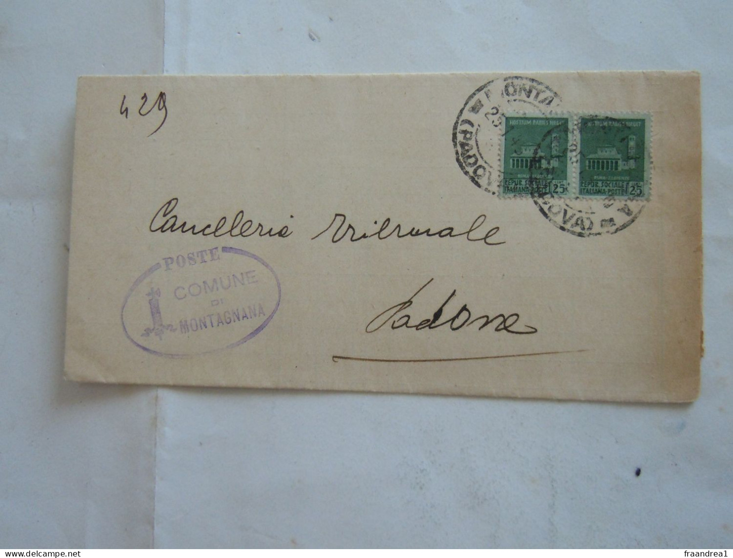 R.S.I.  -#-  1944 PIEGO MONTAGANA PER PADOVA  25 CENT MONUMENTI - Postage Due