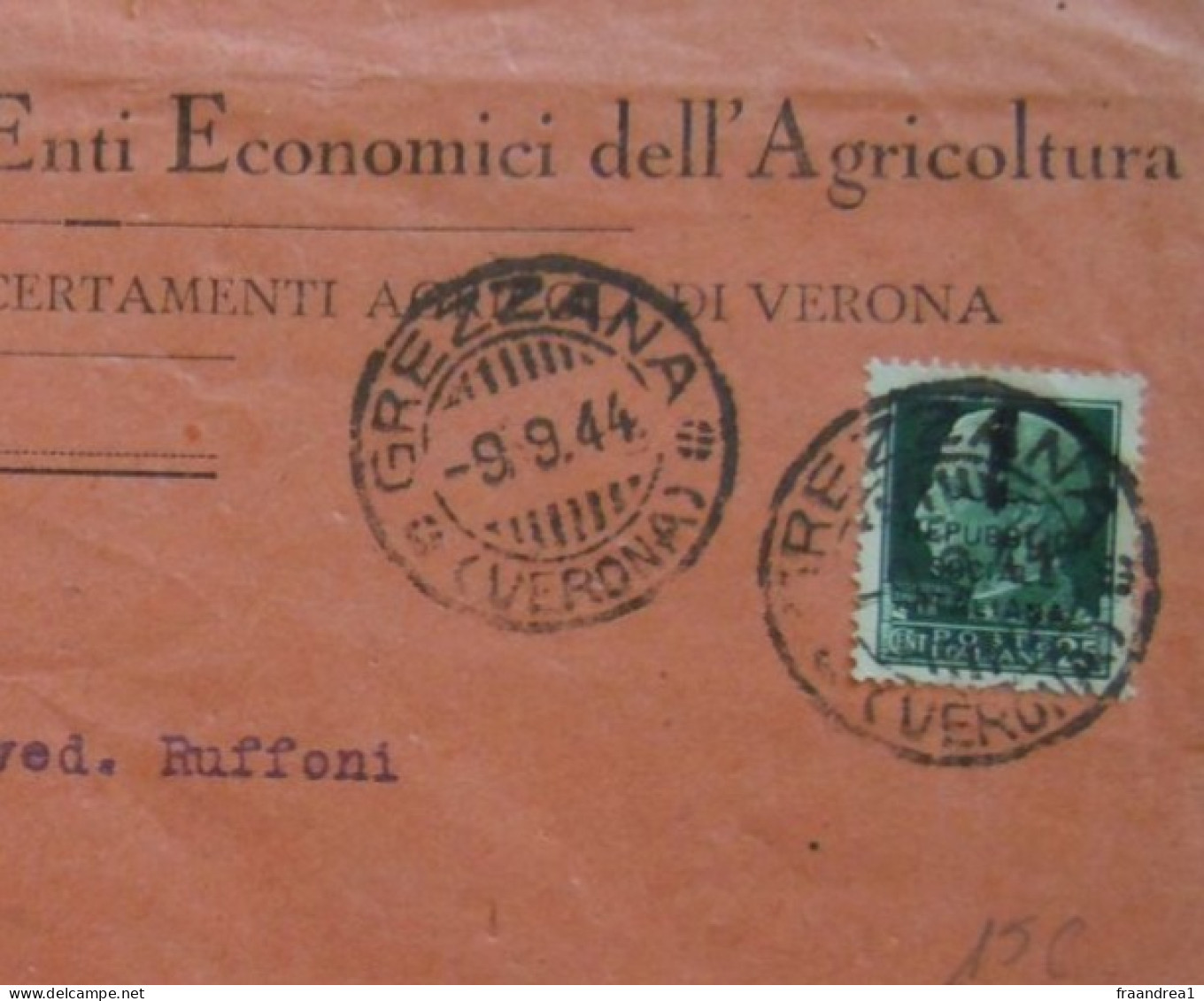 R.S.I.  -#-  1944 GREZZANA 25 CENT FASCIETTO - Segnatasse