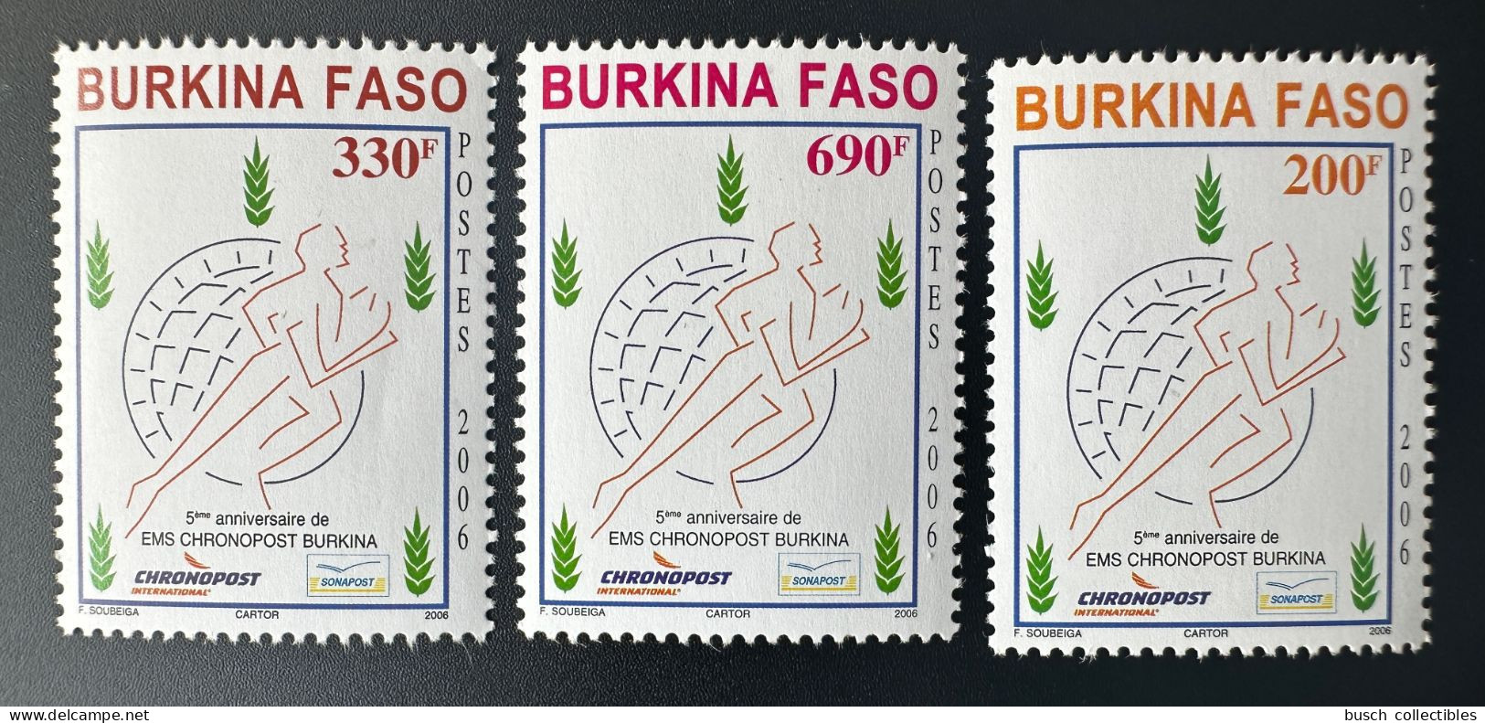 Burkina Faso 2006 Mi. 1891 - 1893 5ème Anniversaire De EMS Chronopost - Burkina Faso (1984-...)