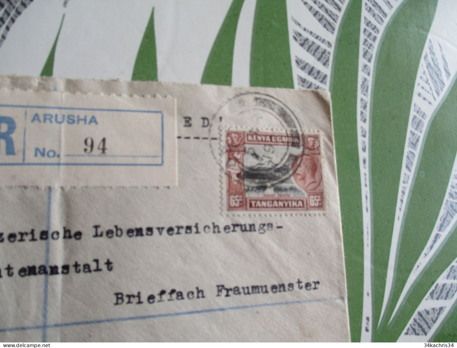 Lettre En Recommandé Arusha 1936 Kenya Uganda Tanganyka E  Pour Zurich Suisse - Kenya, Uganda & Tanganyika