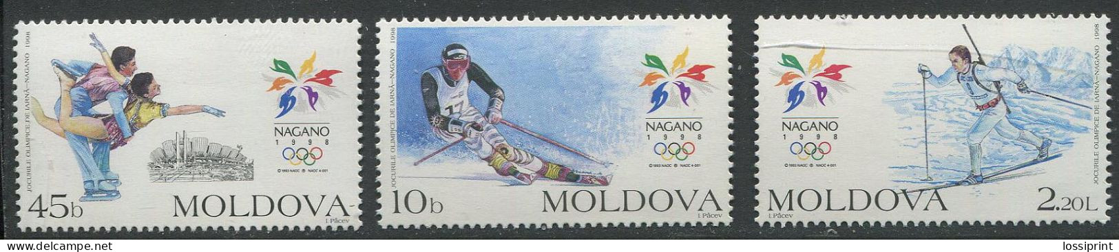 Moldova:Unused Stamps Serie Nagano Olympic Games 1998, Figure Skating, Slalom, Biathlon, MNH - Hiver 1998: Nagano