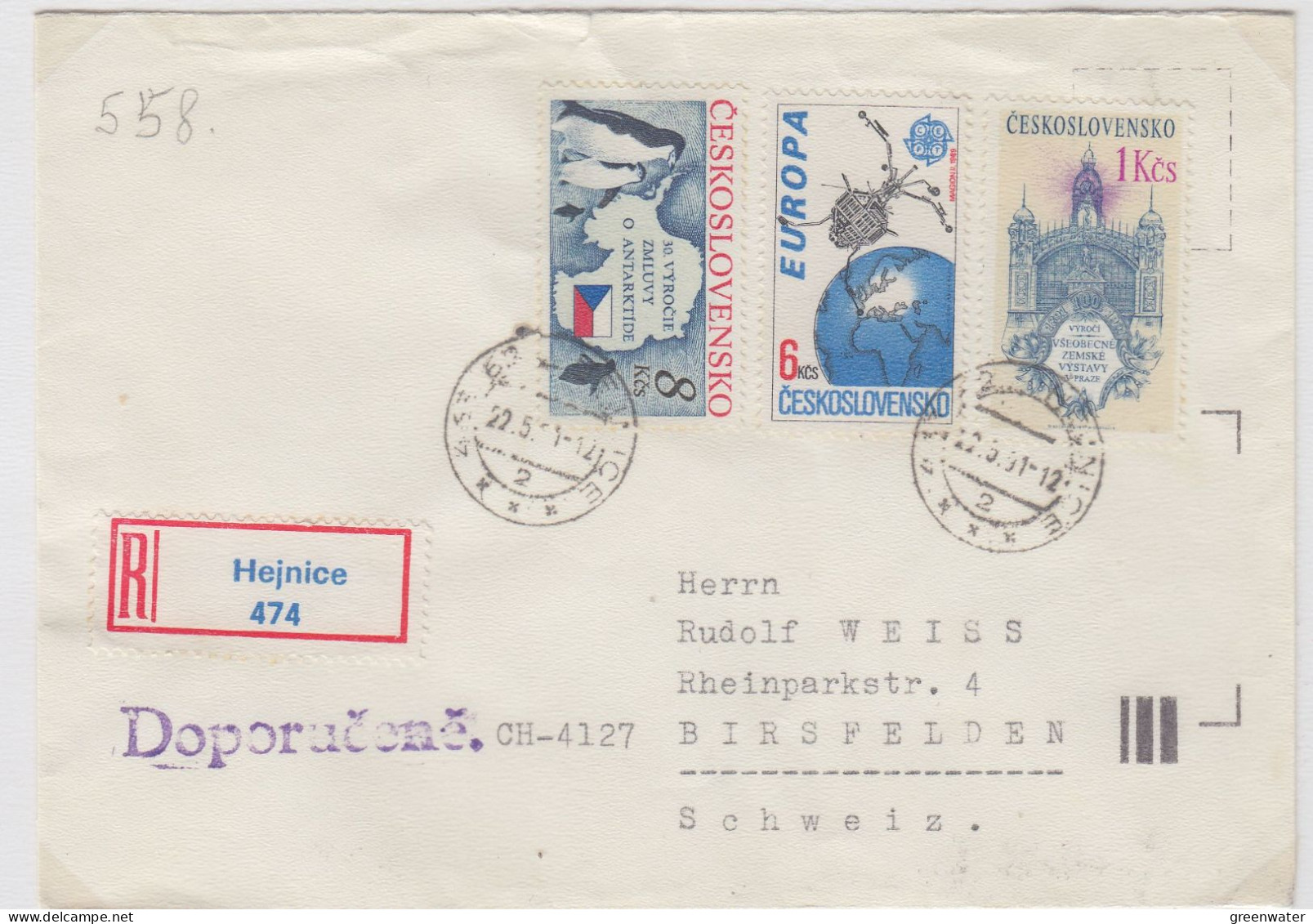 Czech Republic Registered Letter With  Antarctic Treaty Stamp Ca Hejnice 22.5.1991 (IN165) - Trattato Antartico