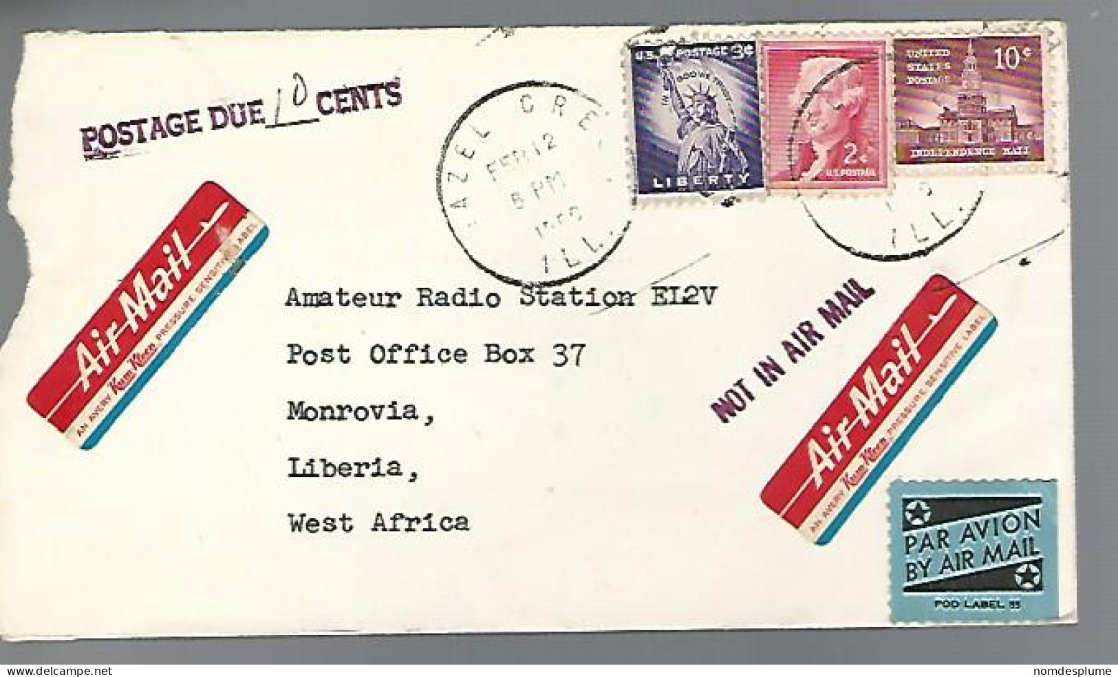 58001) US Postage Due "Not In Air Mail" Postmark Cancel - 2a. 1941-1960 Usados