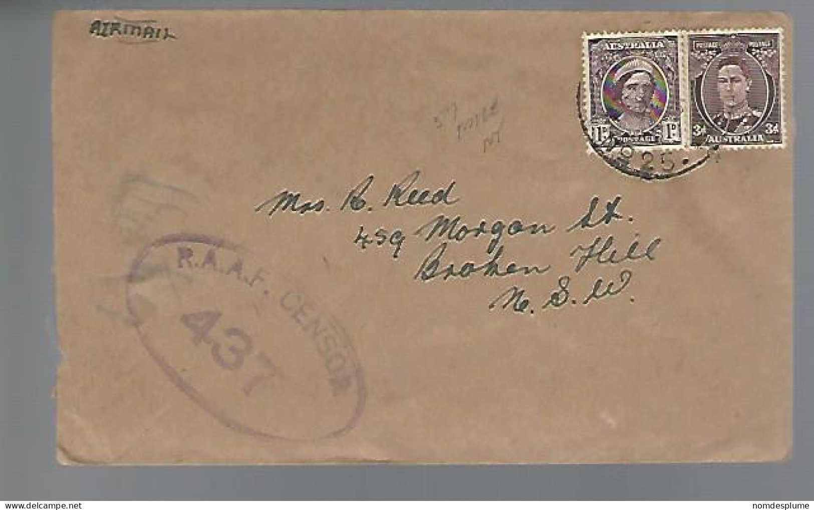 58014)  Australia R.A.A.F Censor Postmark Cancel  - Storia Postale