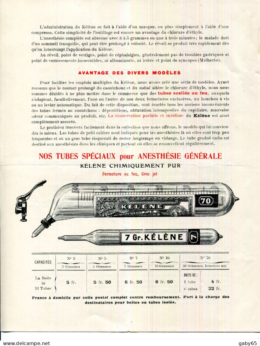 69.SAINT FONS.SUISSE .LA PLAINE.ANESTHESIQUE LOCAL ET GENERAL " KELENE " CHLORURE D'ETHYLE PUR. - Drogisterij & Parfum