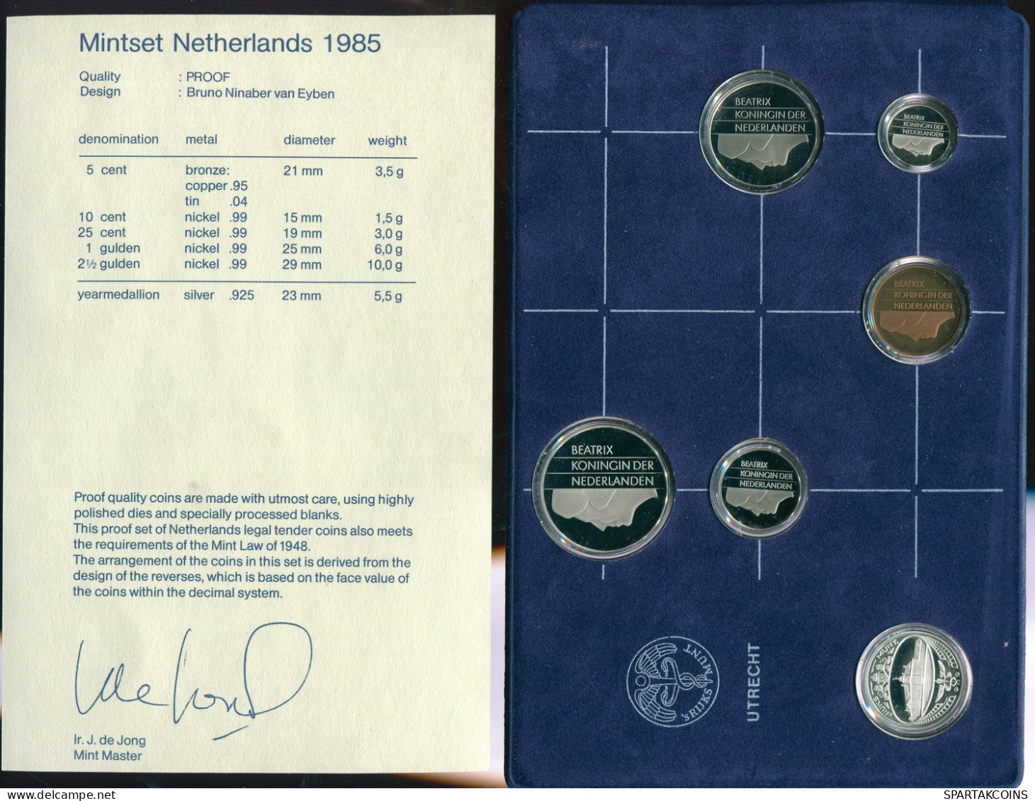 NÉERLANDAIS NETHERLANDS 1985 MINT SET 5 Pièce ARGENT MEDAL PROOF #SET1137.16.F - Jahressets & Polierte Platten