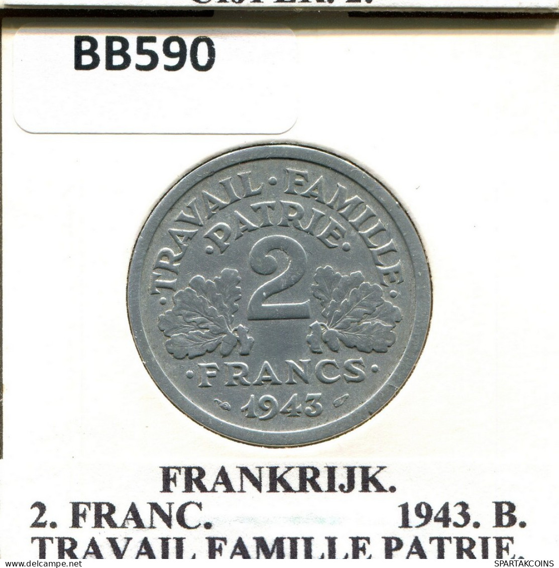 2 FRANCS 1943 FRANKREICH FRANCE Französisch Münze #BB590.D - 2 Francs