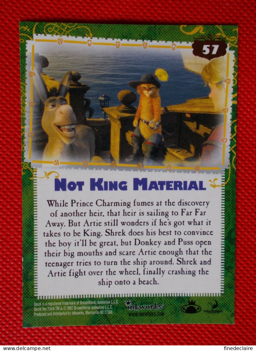 Premium Trading Cards / Carte Rigide - 6,4 X 8,9 Cm - Shrek The Third - 2007 - Story Cards N°57 - Not King Material - Other & Unclassified