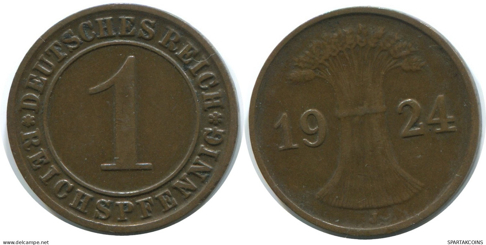 1 REICHSPFENNIG 1924 J ALEMANIA Moneda GERMANY #AE206.E - 1 Renten- & 1 Reichspfennig