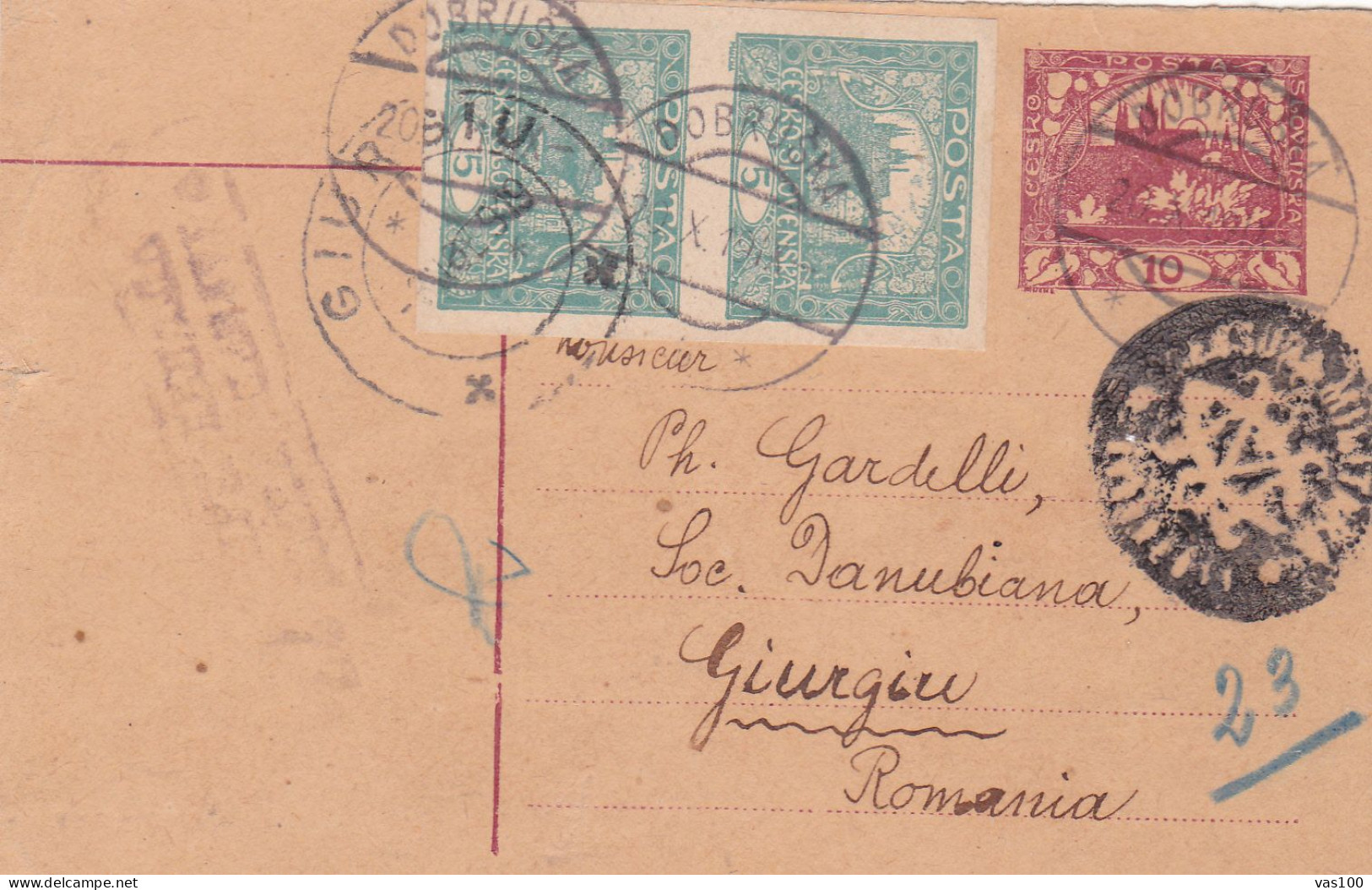 1919, WWII Military Censored CENSOR ,POSTCARD STATIONERY, SLOVACIA TO GIURGIU - 1ste Wereldoorlog (Brieven)