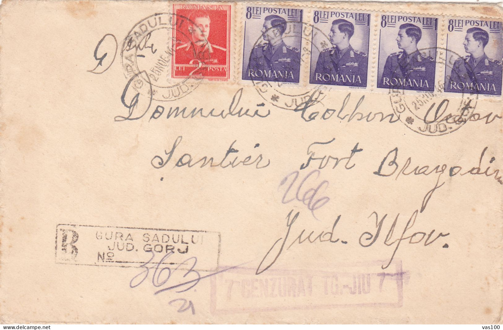 ROMANIA COVERS 1944, WWII Military Censored CENSOR ,TARGU-JIU Nr.#7 - Lettres 2ème Guerre Mondiale