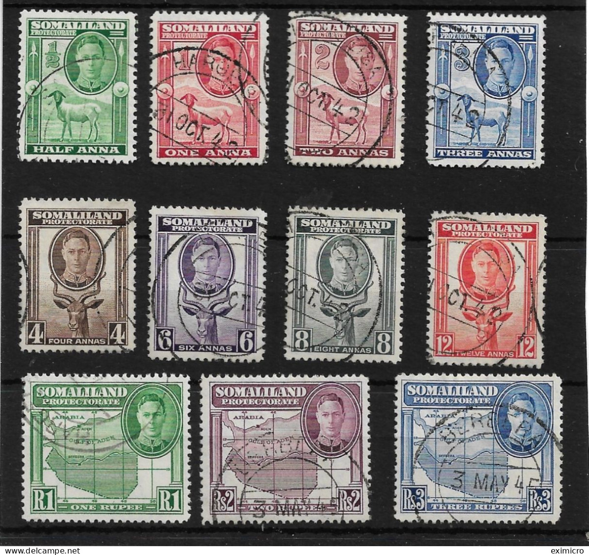 SOMALILAND 1942 SET TO 3R SG 105/115 FINE USED Cat £43+ - Somalilandia (Protectorado ...-1959)