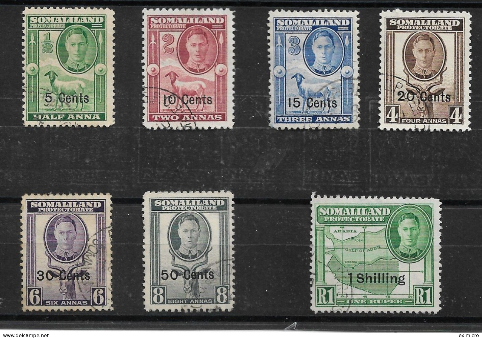 SOMALILAND 1951 VALUES TO 1s On 1R SG 125/130, 132 FINE USED Cat £15.55 - Somaliland (Protectorate ...-1959)