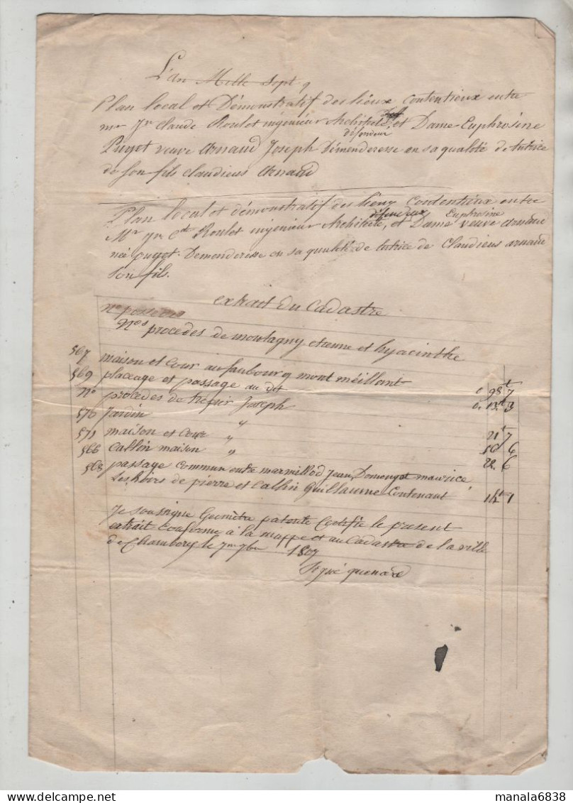 Géomètre Quenard 1807 Plan Montagny Roulet Ingénieur Architecte Puget Arnaud Montmeillant - Manoscritti