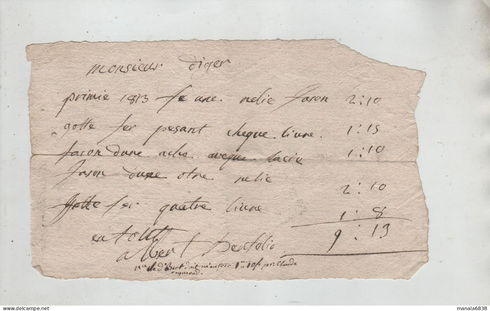 Bertholio Des Moulins 1813 à Identifier - Manuskripte