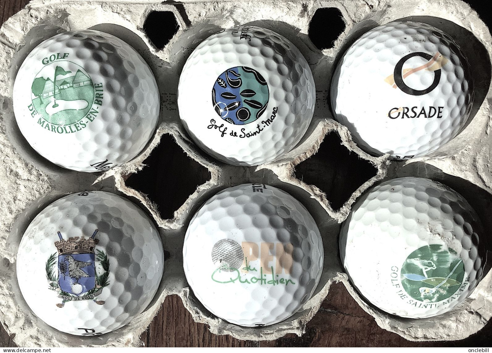 lot 63 balles golf avec logos clubs publicitaires compétitions très bon état