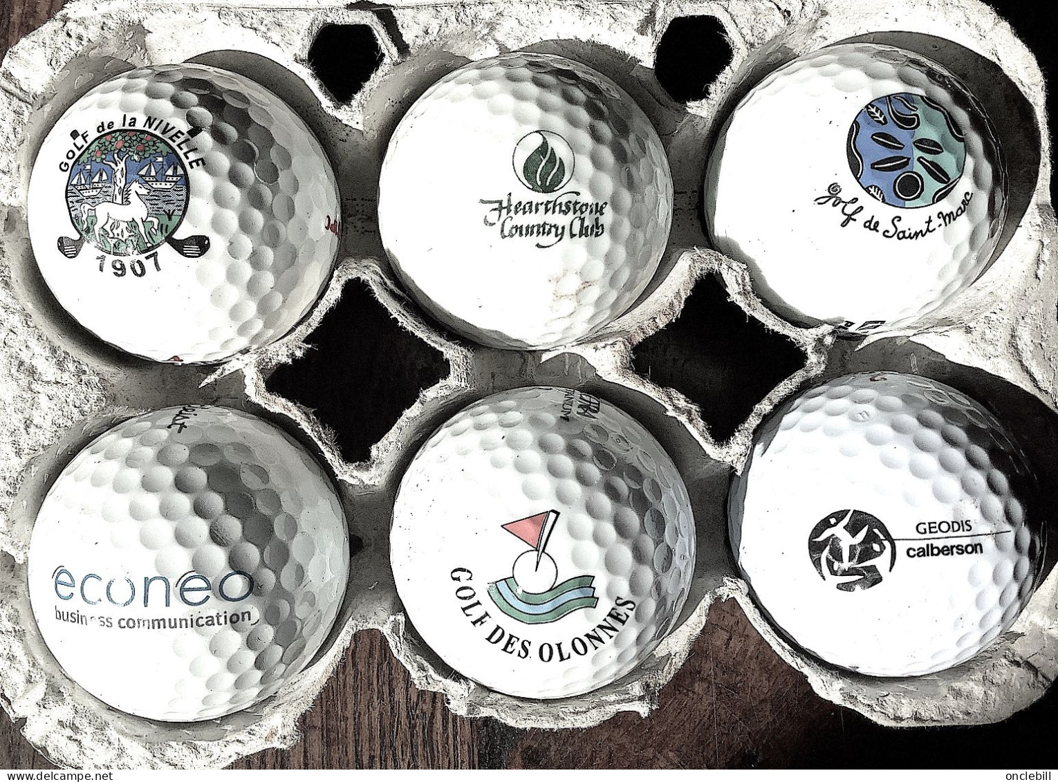 lot 63 balles golf avec logos clubs publicitaires compétitions très bon état