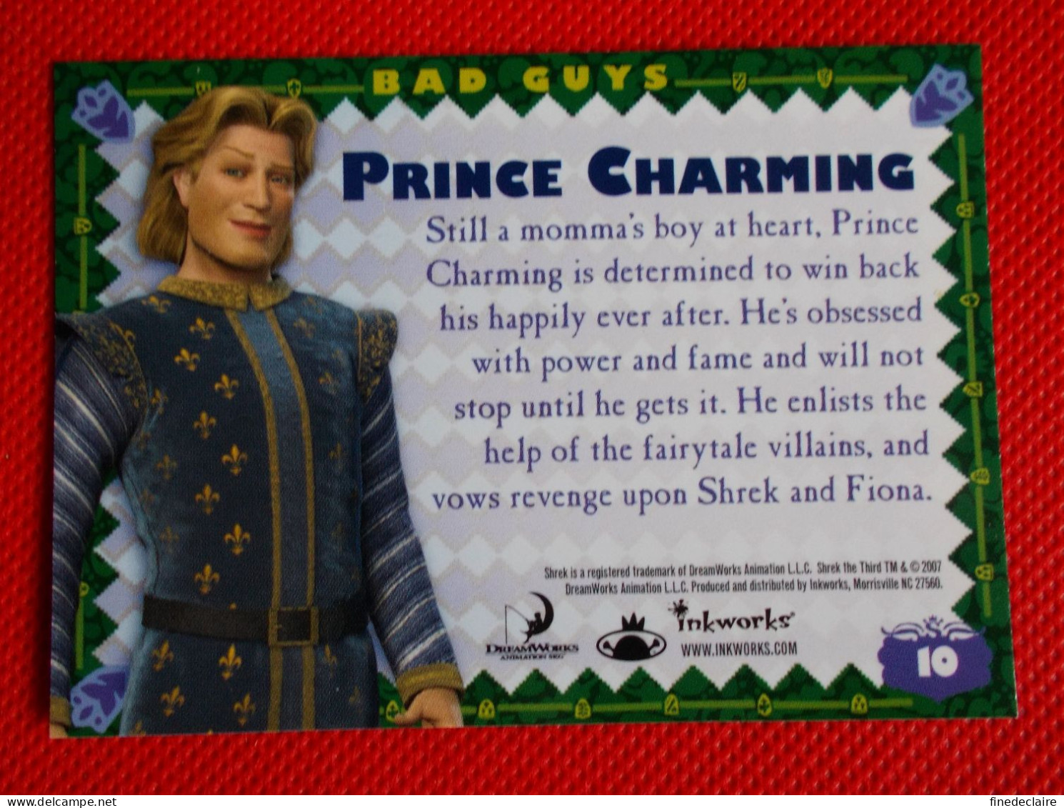 Premium Trading Cards / Carte Rigide - 6,4 X 8,9 Cm - Shrek The Third 2007 - Bad Guys - N°10 Prince Charming - Other & Unclassified