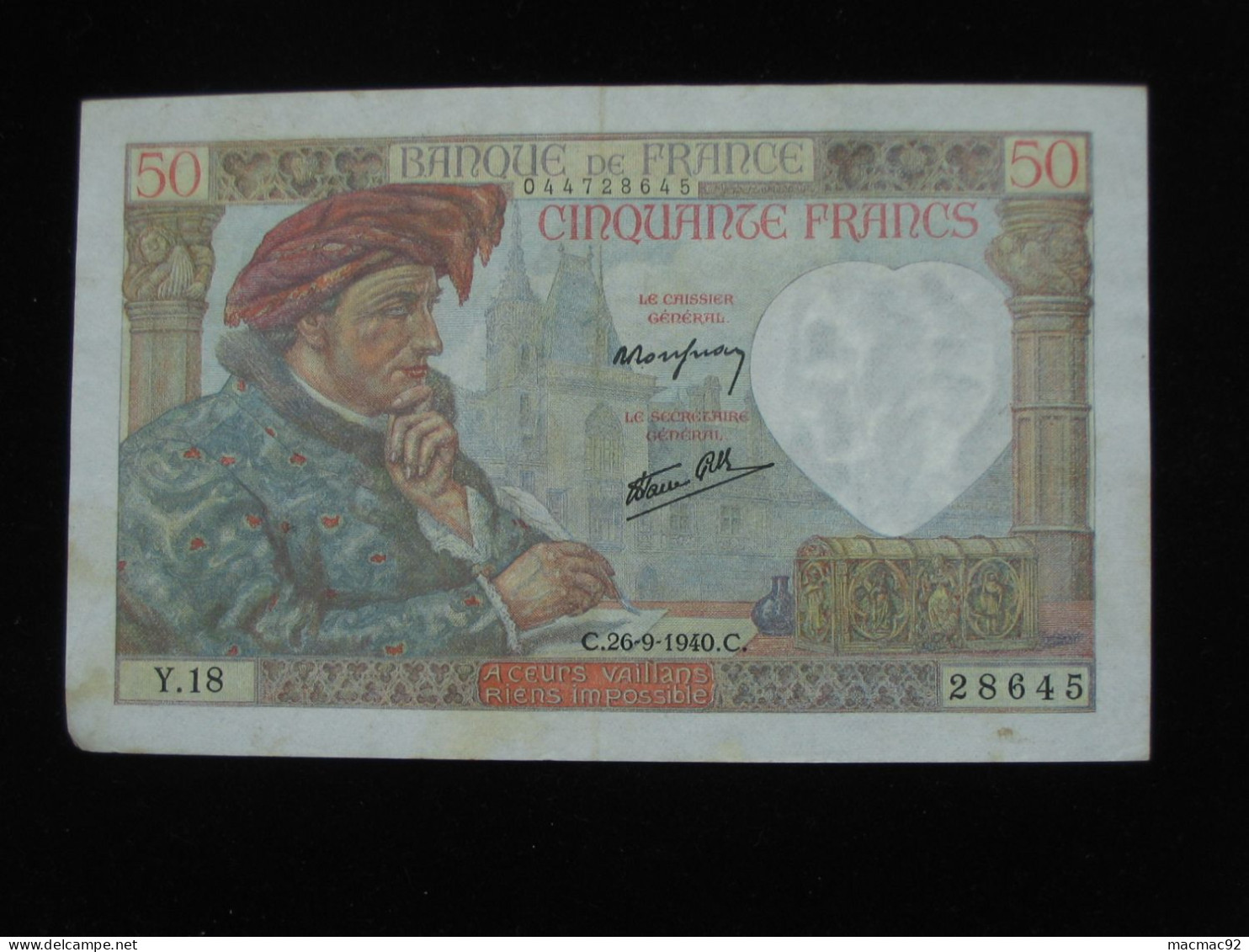 SUPERBE 50 Cinquante Francs - Jacques Coeur - 26-9-1940   **** EN ACHAT IMMEDIAT **** - 50 F 1940-1942 ''Jacques Coeur''