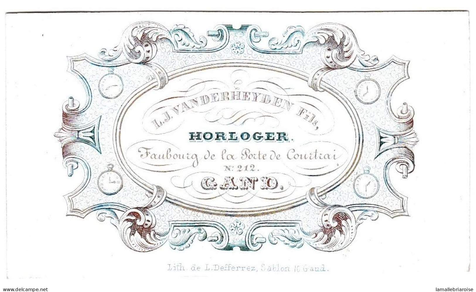 Belgique, "Carte Porcelaine" Porseleinkaart, L.J Vanderheyden Fils, Horloger à Gand, Dim: 86x49 Mm - Porzellan