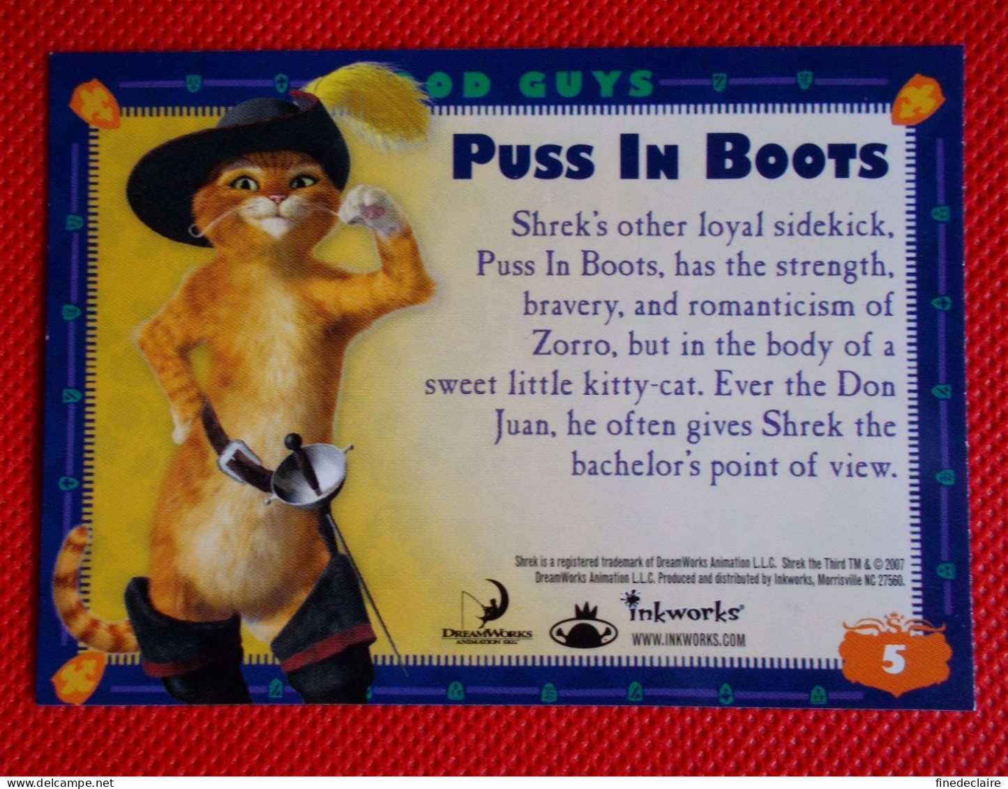 Premium Trading Cards / Carte Rigide - 6,4 X 8,9 Cm - Shrek The Third 2007 - Good Guys - N°5 Puss In Boots - Other & Unclassified
