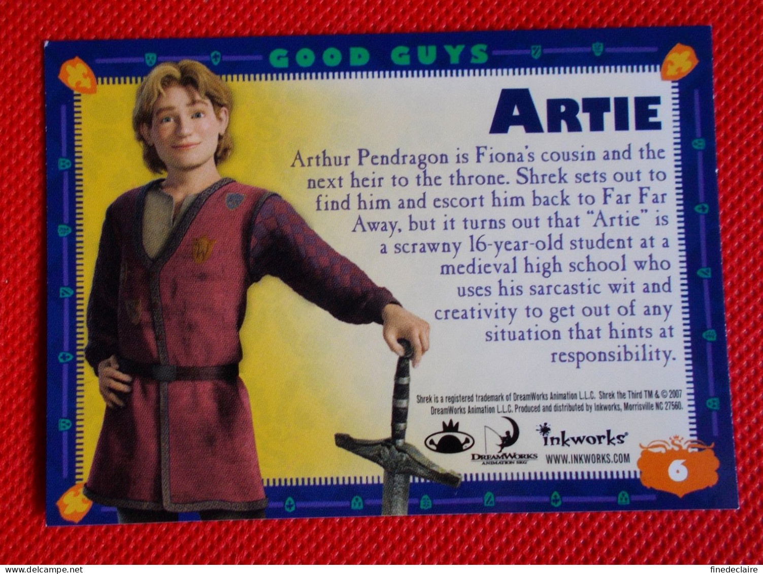 Premium Trading Cards / Carte Rigide - 6,4 X 8,9 Cm - Shrek The Third 2007 - Good Guys - N°6 Artie - Otros & Sin Clasificación