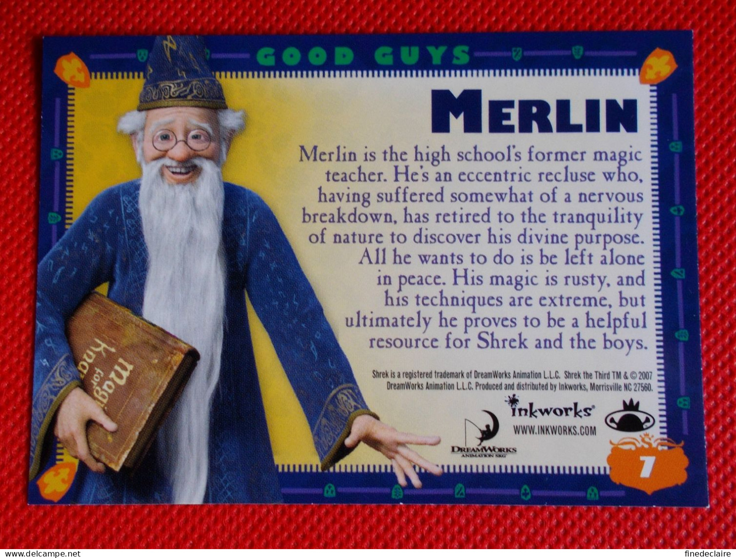 Premium Trading Cards / Carte Rigide - 6,4 X 8,9 Cm - Shrek The Third 2007 - Good Guys - N°7 Merlin - Other & Unclassified