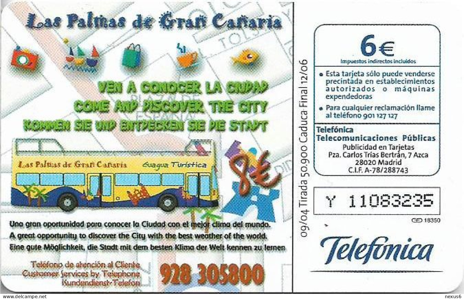 Spain - Telefónica - Guagua Turistica - CP-283 - 09.2004, 6€, 50.900ex, Used - Commemorative Advertisment