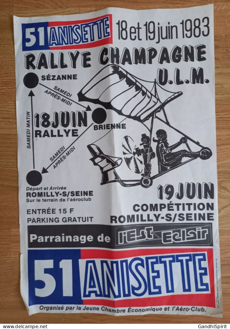 1983 Affiche Rallye Champagne ULM Romilly Sur Seine Brienne Le Chateau Sézanne Aéro Club Aviation Pub Pastis 51 Anisette - Posters