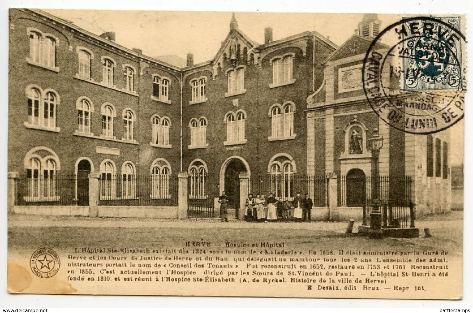 Belgium 1930 Postcard - Herve, Hospice & Hospital; Scott 201 - 5c. Lion; Caval Cade Du Lundi De Paques Postmark - Herve