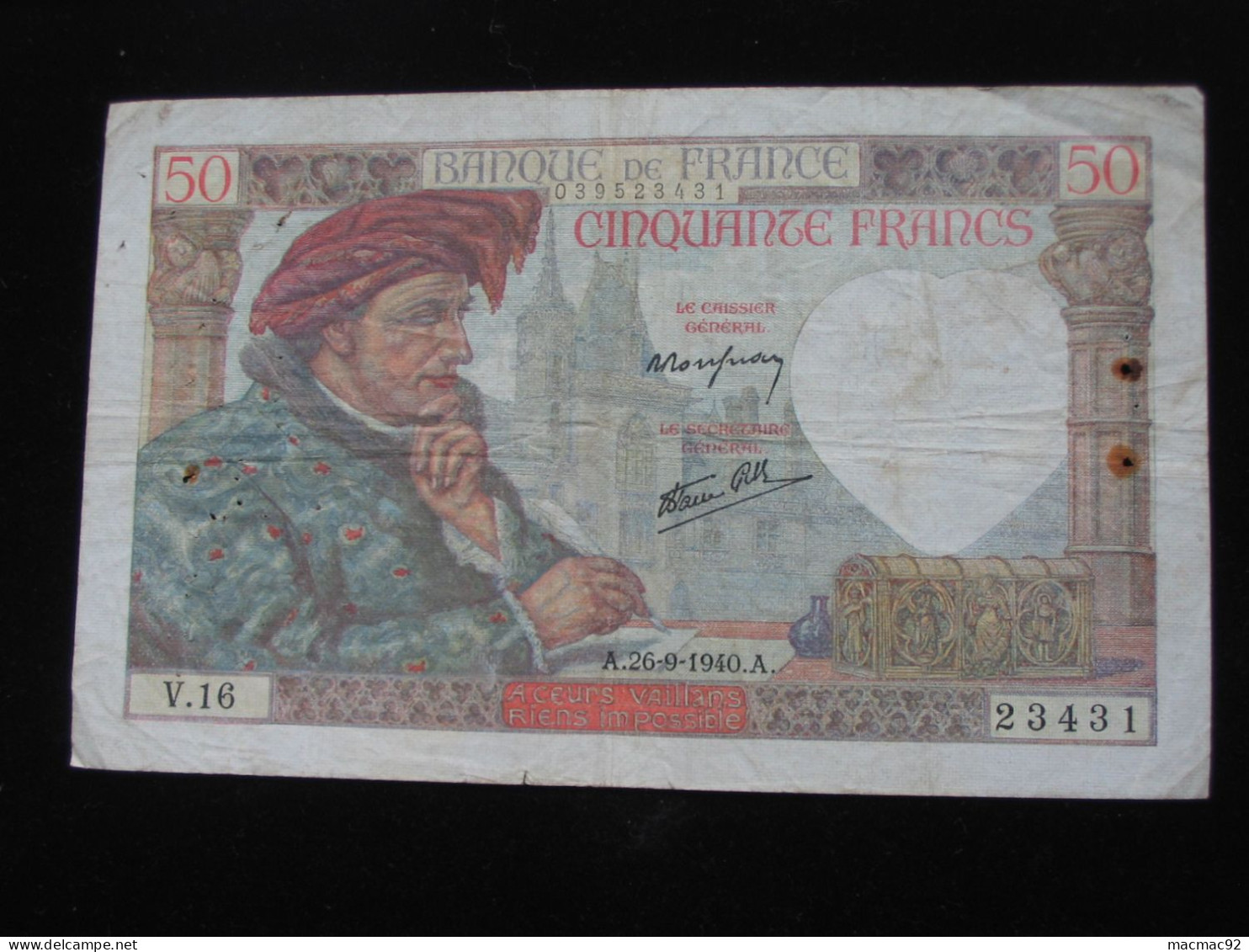 50 Cinquante Francs - Jacques Coeur - 26-9-1940   **** EN ACHAT IMMEDIAT **** - 50 F 1940-1942 ''Jacques Coeur''