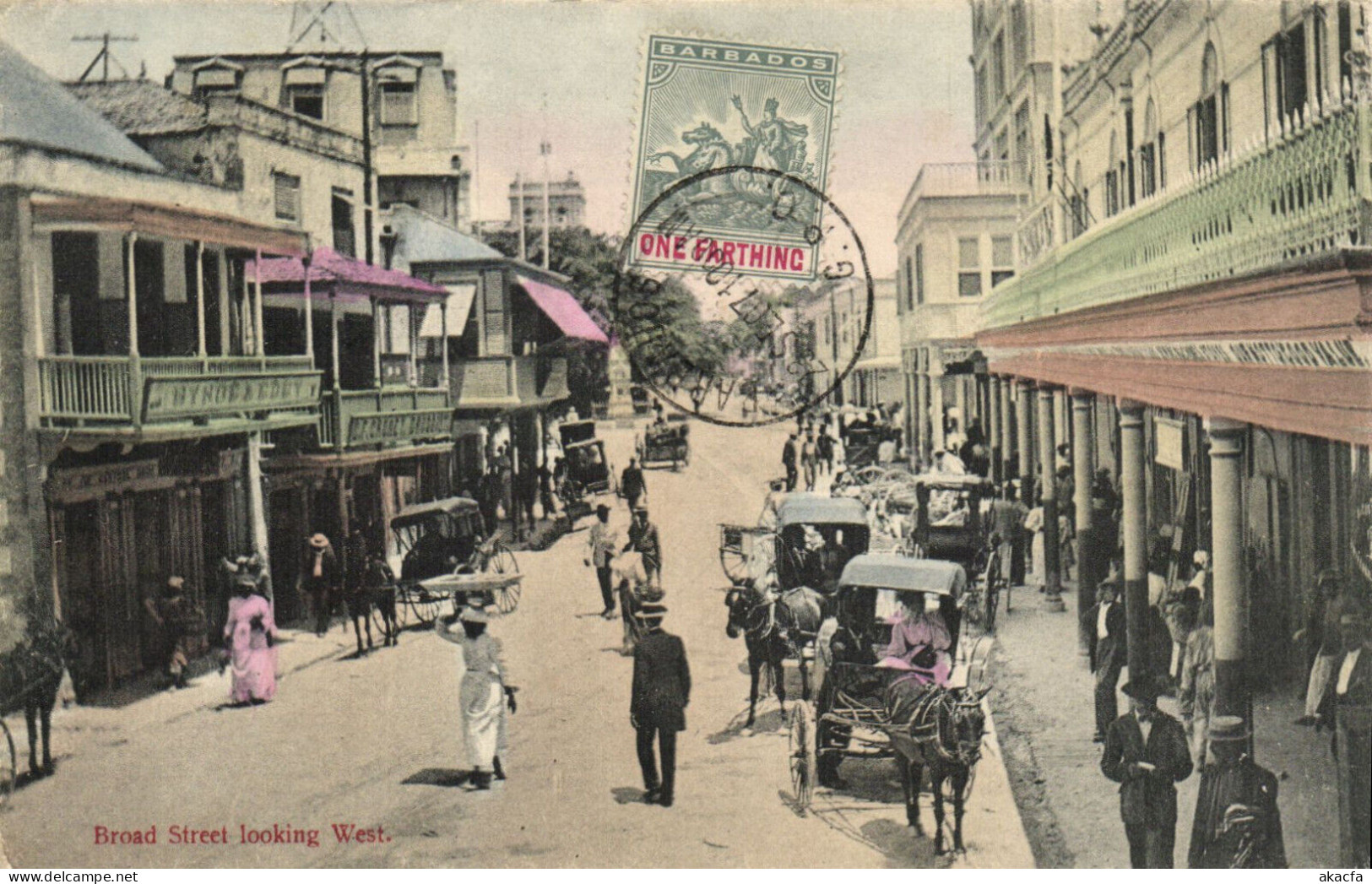 PC BARBADOS, BROAD STREET LOOKING WEST, Vintage Postcard (b47299) - Barbades