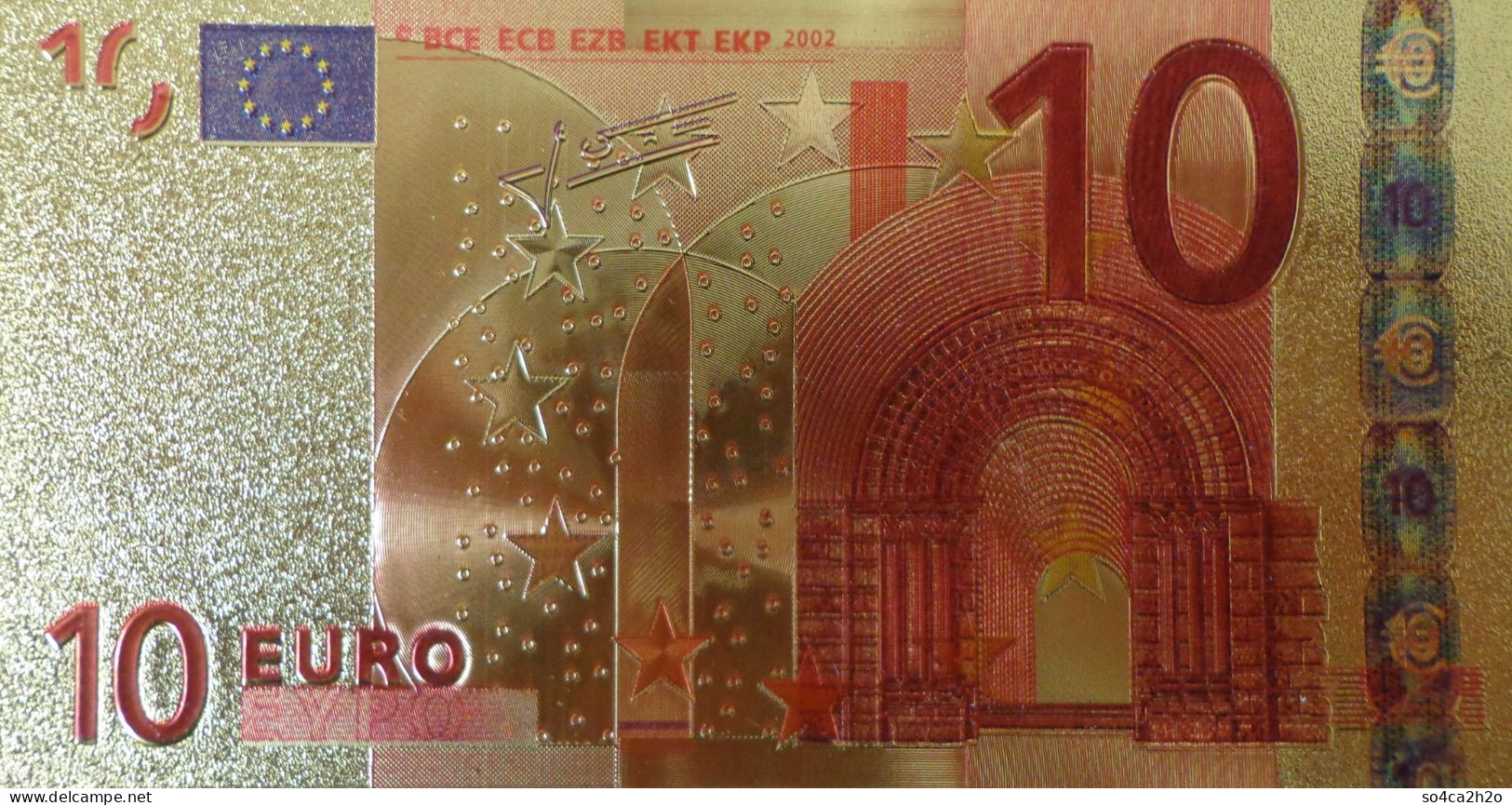 Billet Plaqué Or 24K  10 Euros 2002 Colorisé UNC - Otros – América