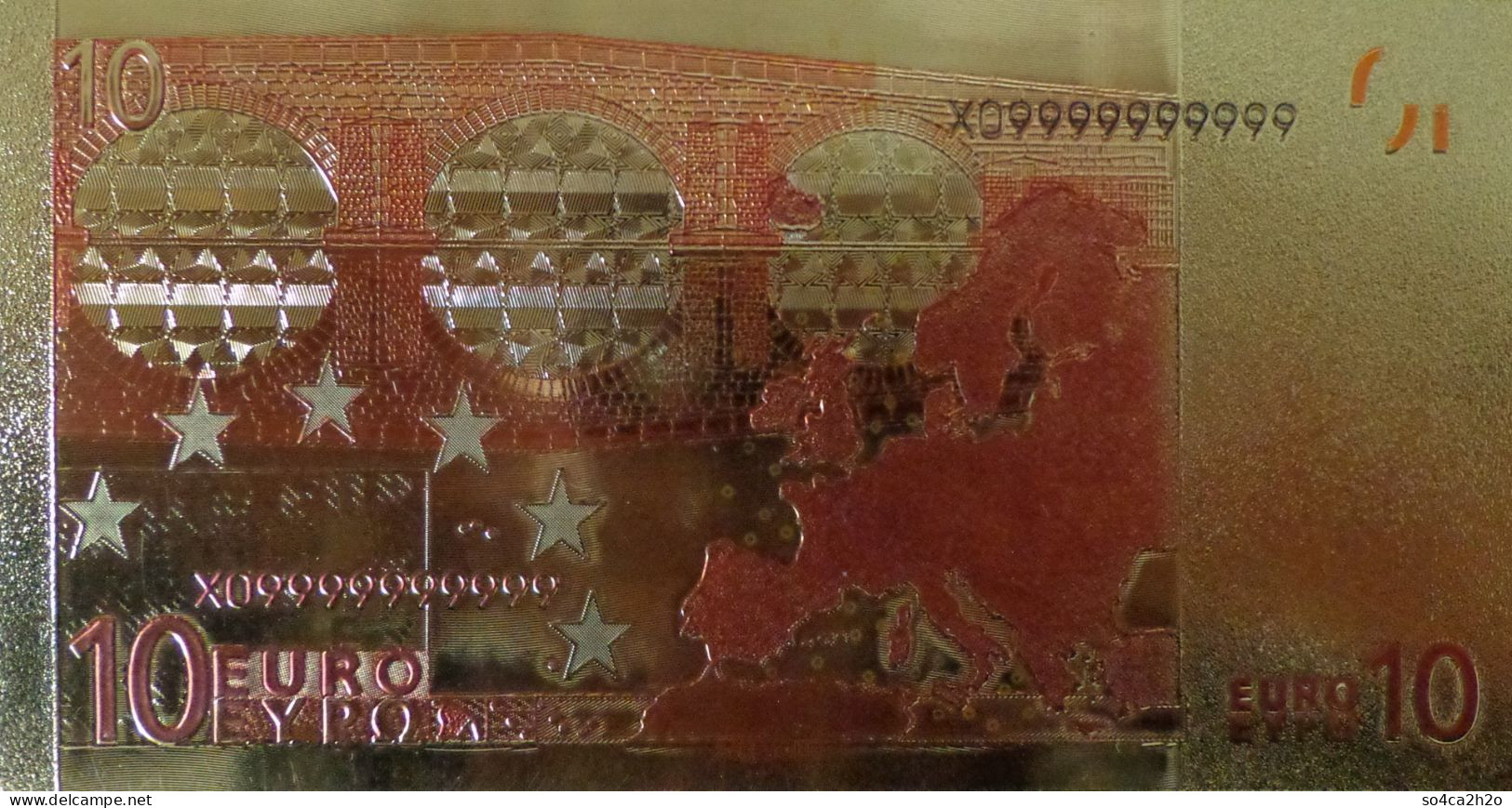 Billet Plaqué Or 24K  10 Euros 2002 Colorisé UNC - Other - America