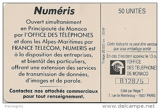 CARTE-PUBLIC-MONACO-50U-MF 14-GEM A-NUMERIS-UTILISE-TBE - Mónaco