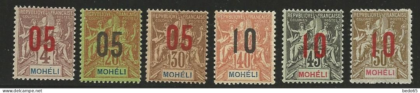 MOHELI N° 17 à 22 NEUF* AVEC OU TRACE DE CHARNIERE / MH - Neufs