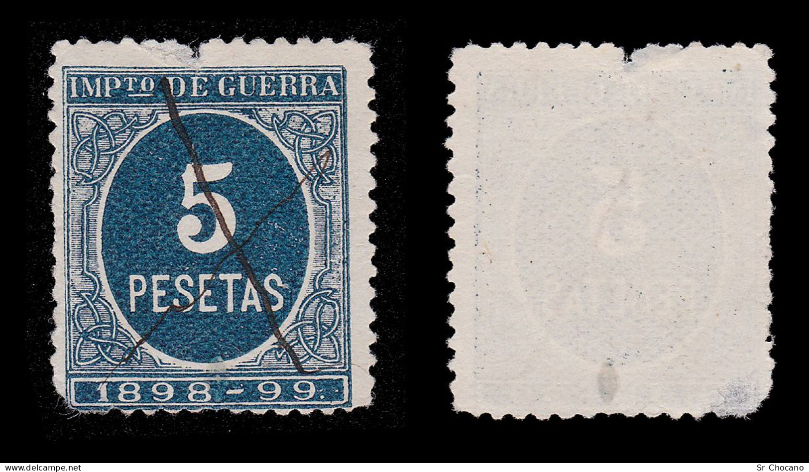 Alfonso XIII.1898-9.CIFRA Azul.5p.Cancelación Manual .Alemany 41 - Usados