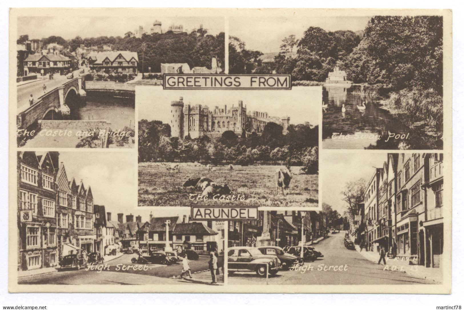 England Greetings From Arundel The Castle And Bridge The Swan Pool The Castle High Street - Arundel