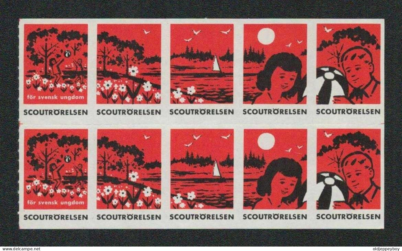 IMPERFORATED BLOCK OF 10 Sweden Svenska SCOUTRORELSEN Pfadfinder Reklamemarke VIGNETTE CINDERELLA SCOUTS SCOUTING  - Unused Stamps