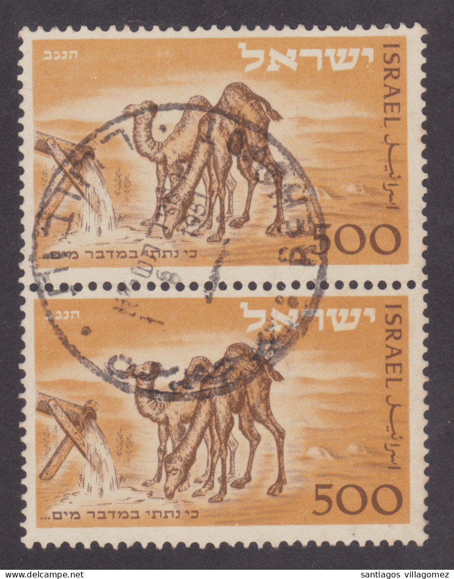 Israel 1950: Camel Postal Service In Elat Vertical Pair - Used Stamps (without Tabs)