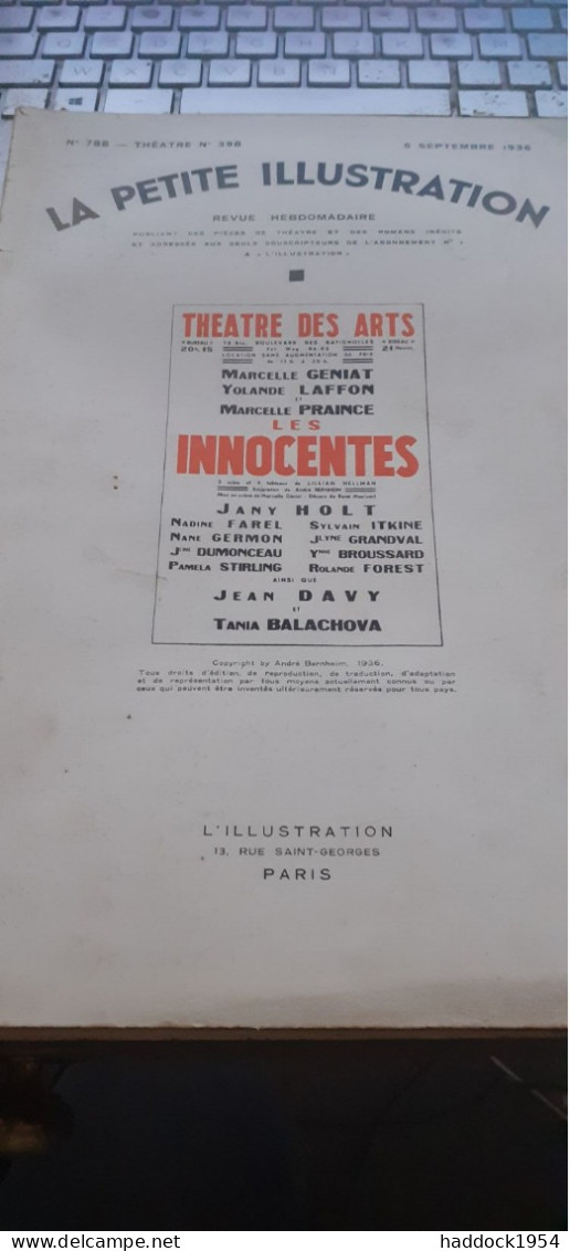 Les Innocentes ANDRE BERNHEIM LILLIAN HELLMAN  L'illustration 1936 - Auteurs Français