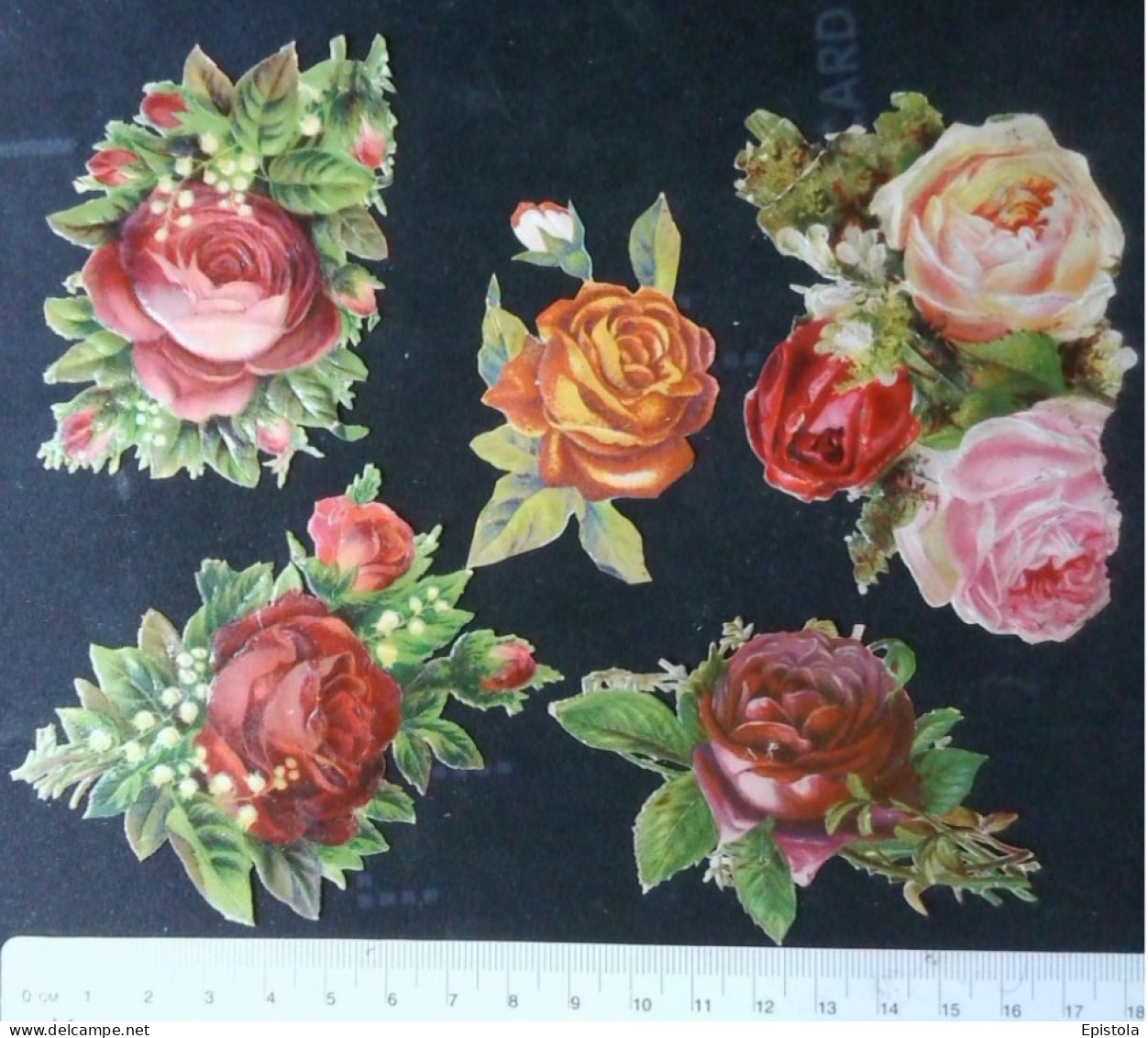 ►  Lot 5 Belles Roses .  (Thème Fleurs)  Découpis époque Victorienne XIXe "Victorian Die-cuts" - Flowers