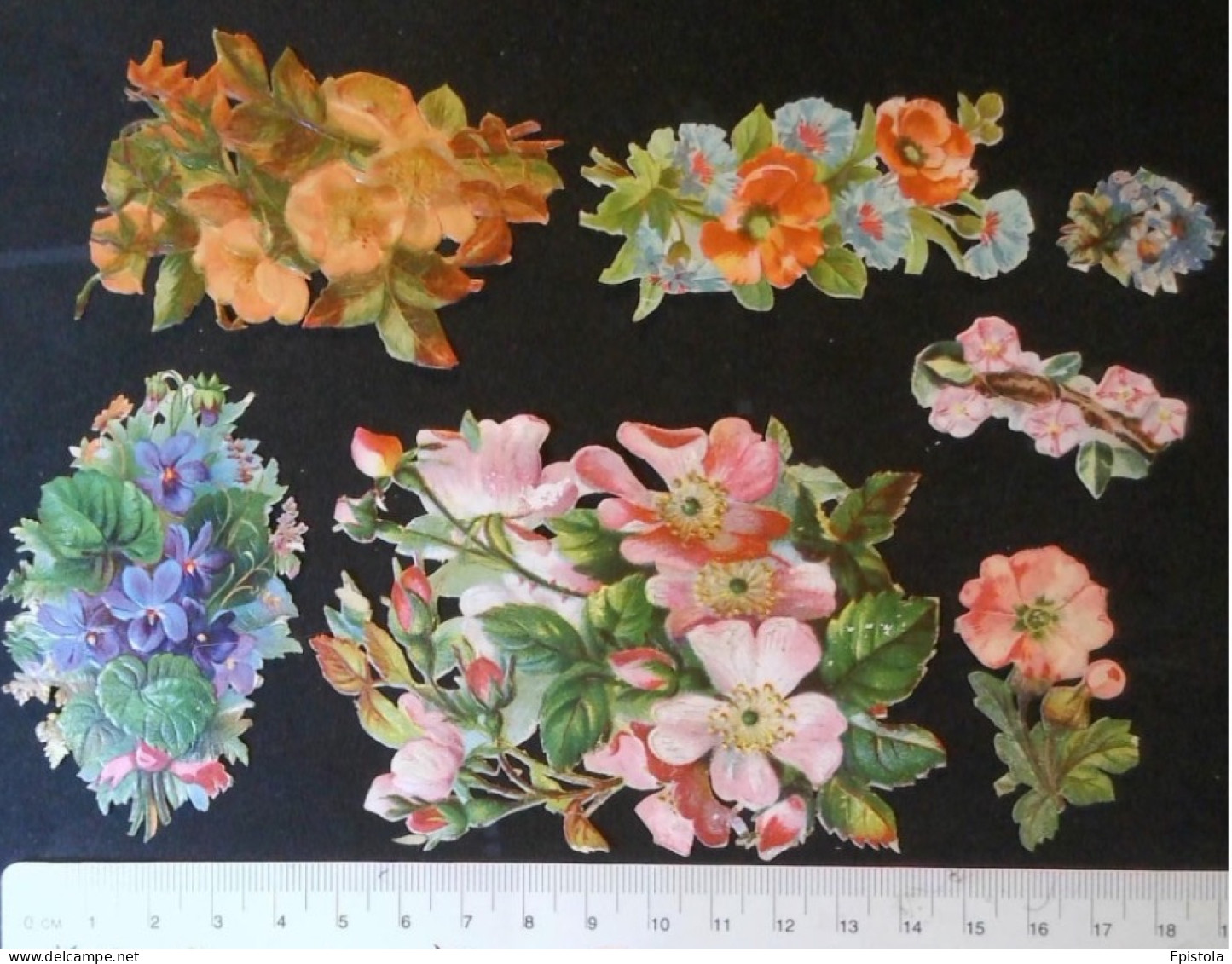 ►  Lot Fleurs - Découpis époque Victorienne XIXe "Victorian Die-cuts" - Bloemen