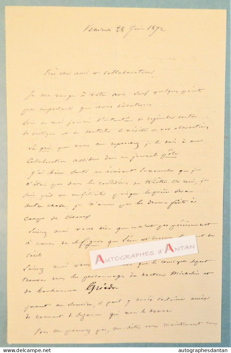 ● L.A.S 1872 Michel MASSON écrivain Et Journaliste - Lettre Autographe à Edouard Cadol - Théâtre - Schriftsteller