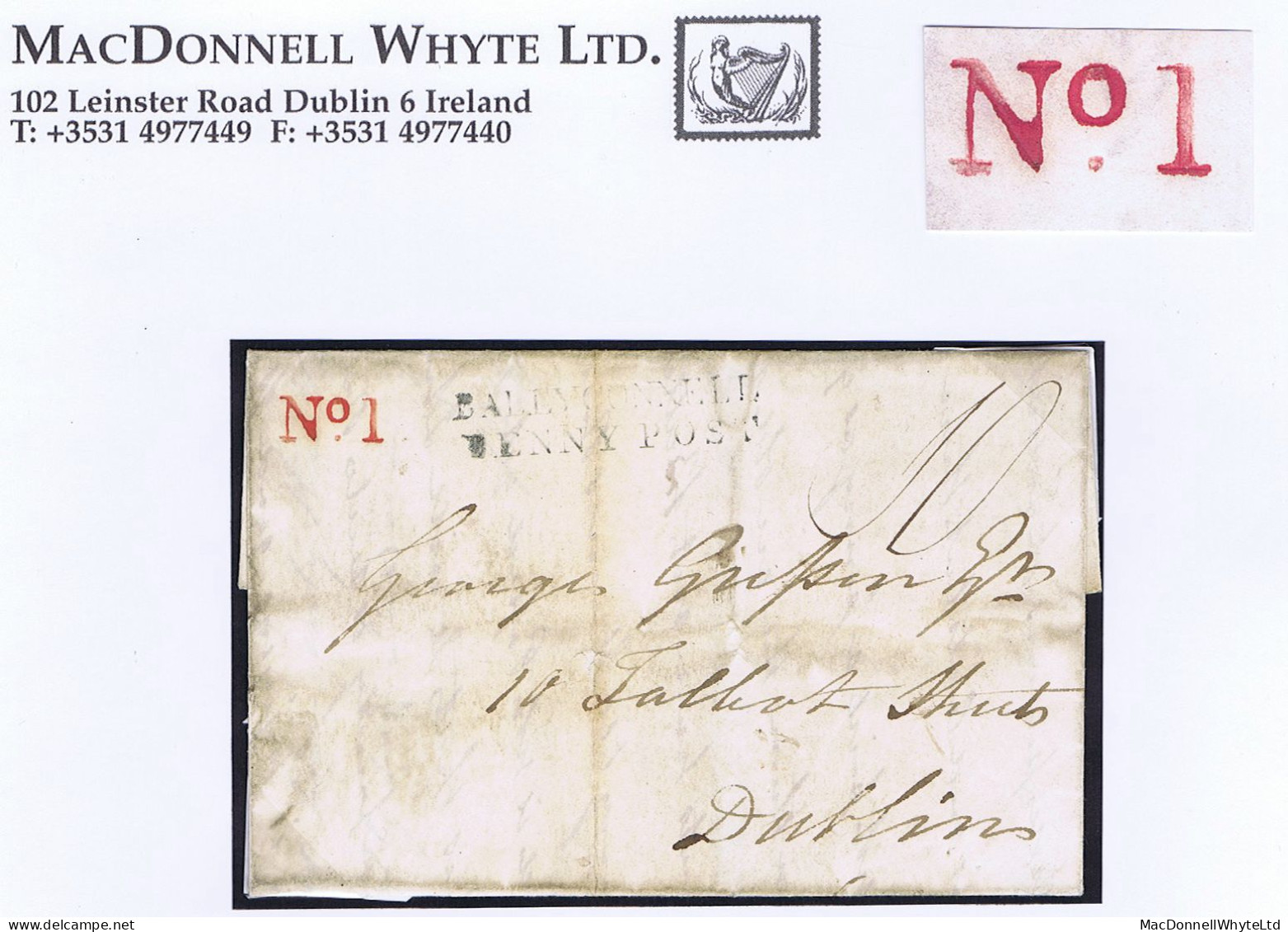 Ireland Cavan 1838 Letter Swanlnbar To Dublin With BALLYCONNELL/PENNY POST And Clear RH "No1" Of Swanlinbar In Red - Prephilately