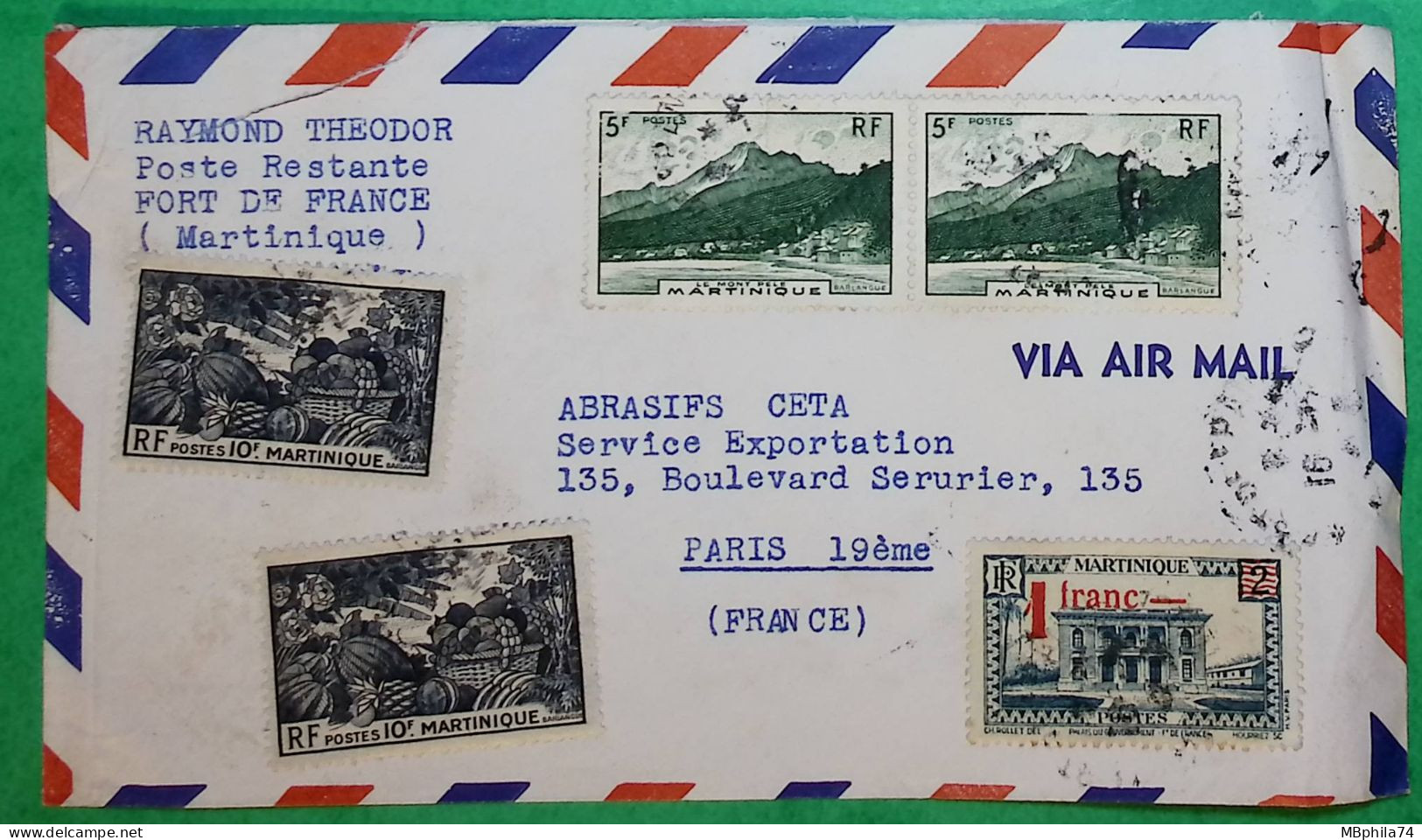 LETTRE PAR AVION FORT DE FRANCE MARTINIQUE POUR PARIS FRANCE COVER - Luftpost