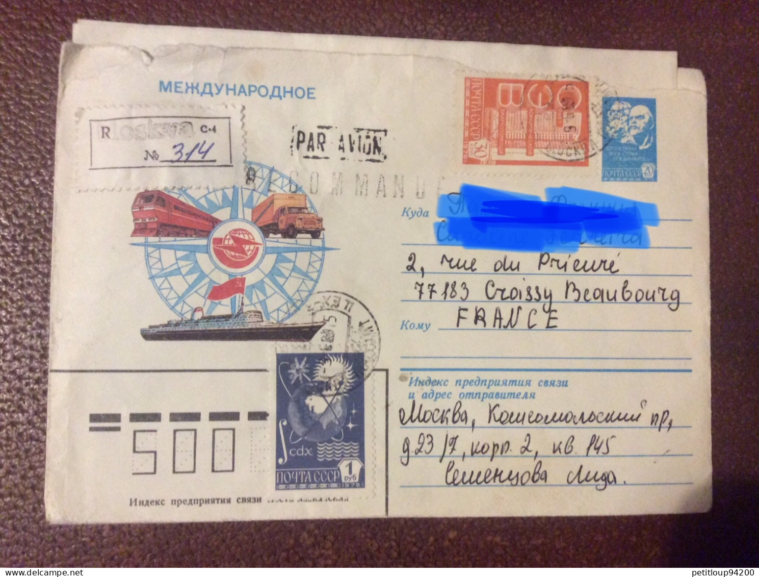 LETTRE URSS  Moscou>Croissy-Beaubourg  AÉRIEN  RECOMMANDEE  Annee 1989 - Storia Postale