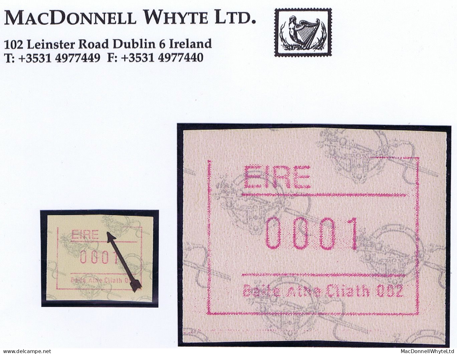 Ireland Dublin 1992 Frama Automatic Postage Labels, Dublin No.2 Machine "top Frameline Mostly Omitted" Mint - Automatenmarken (Frama)