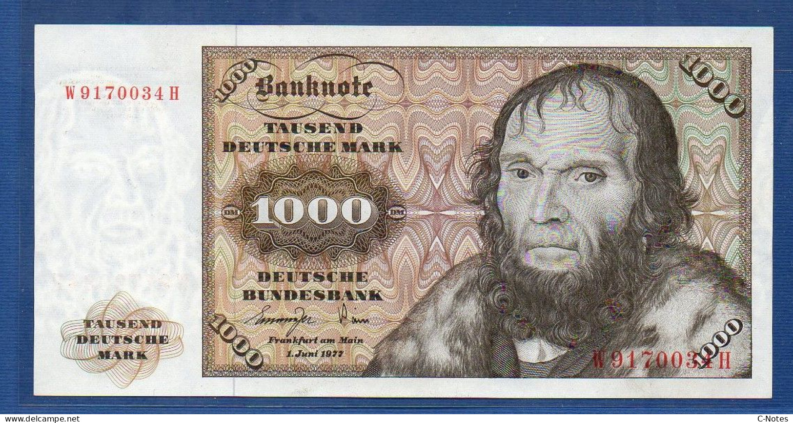 FEDERAL REPUBLIC OF GERMANY - P.36a – 1000 Deutsche Mark 1977 AUNC-, S/n W9170034H - 1.000 DM