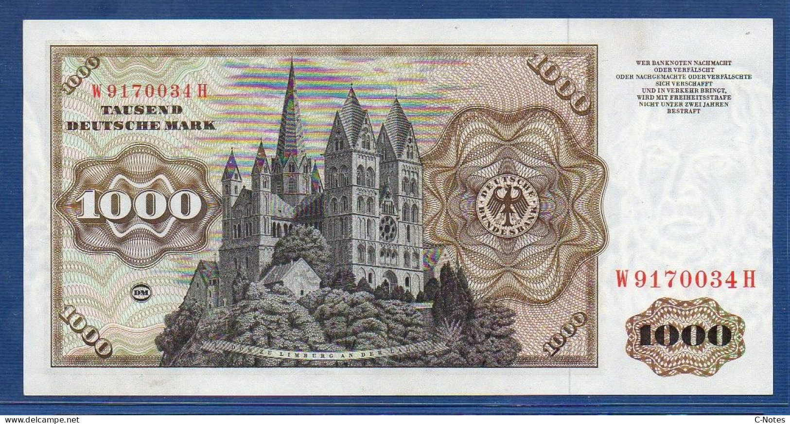 FEDERAL REPUBLIC OF GERMANY - P.36a – 1000 Deutsche Mark 1977 AUNC-, S/n W9170034H - 1000 Deutsche Mark